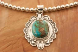 Genuine Pilot Mountain Turquoise Sterling Silver Pendant and Necklace Set